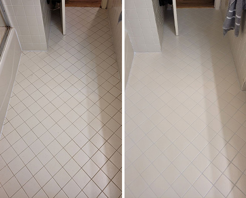 Bathroom Floor Before and After a Service from Fairfield Tile and Grout Cleaners