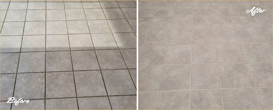 Commercial Ceramic Floor Before and After Our Grout Cleaning in Danbury, CT