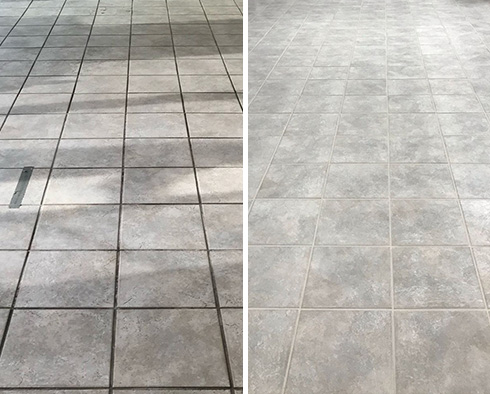 Commercial Floor Before and After Our Grout Cleaning in Danbury, CT