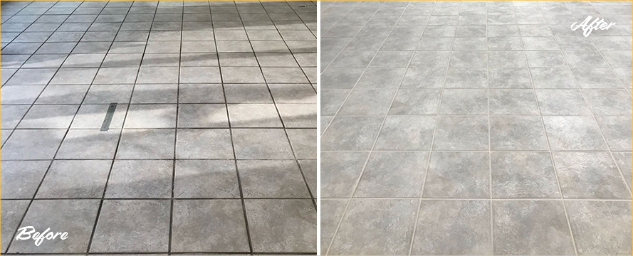 Commercial Floor Before and After Our Grout Cleaning in Danbury, CT
