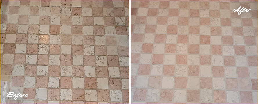 Stone Floor Before and After a Stone Cleaning in Southport