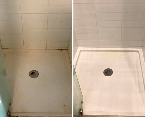 Shower Before and After Our Tile and Grout Cleaners in Ridgefield, CT