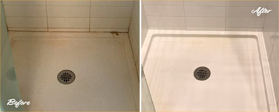 Shower Before and After Our Tile and Grout Cleaners in Ridgefield, CT