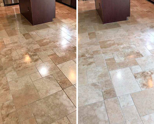 Travertine Floor Before and After Our Stone Cleaning in Sherman, CT