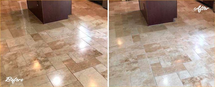 Travertine Floor Before and After Our Stone Cleaning in Sherman, CT