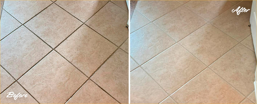 Kitchen Floor Before and After a Grout Sealing in Sherman, CT