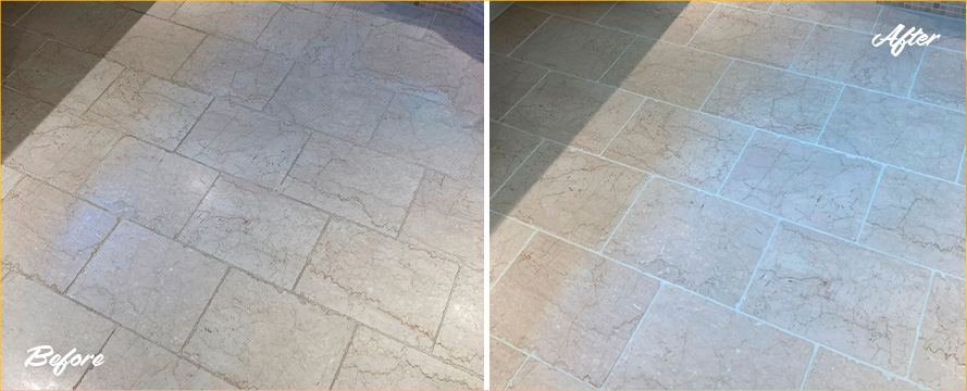 Bathroom Floor Before and After Our Hard Surface Restoration Services in Westport, CT