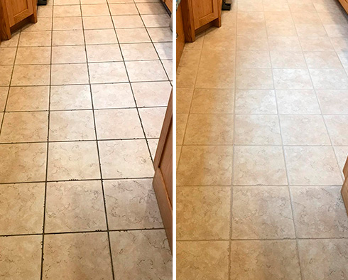 Kitchen Floor Before and After Our Grout Sealing in Ridgefield, CT