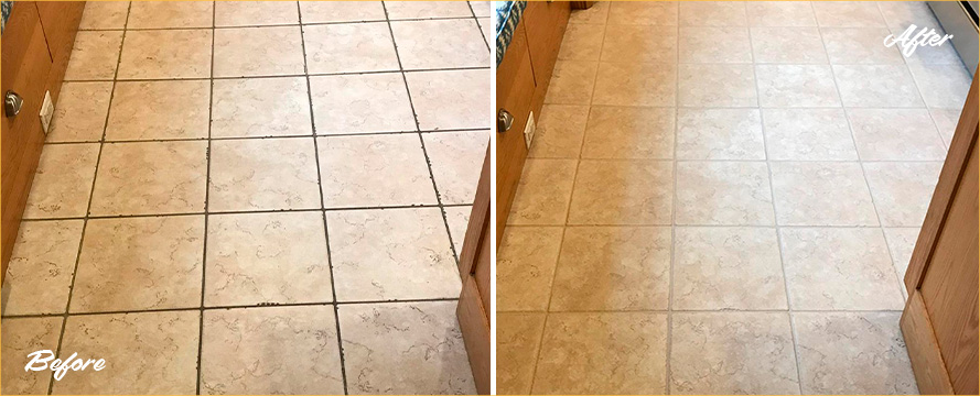 Kitchen Floor Before and After Our Grout Sealing in Ridgefield, CT