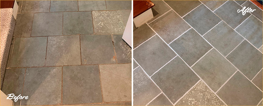 Slate Floor Before and After a Remarkable Grout Sealing in Darien, CT
