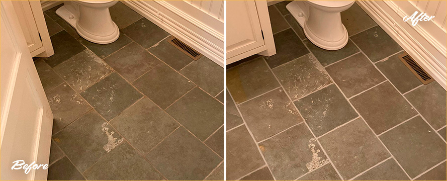 Floor Before and After a Remarkable Grout Sealing in Darien, CT