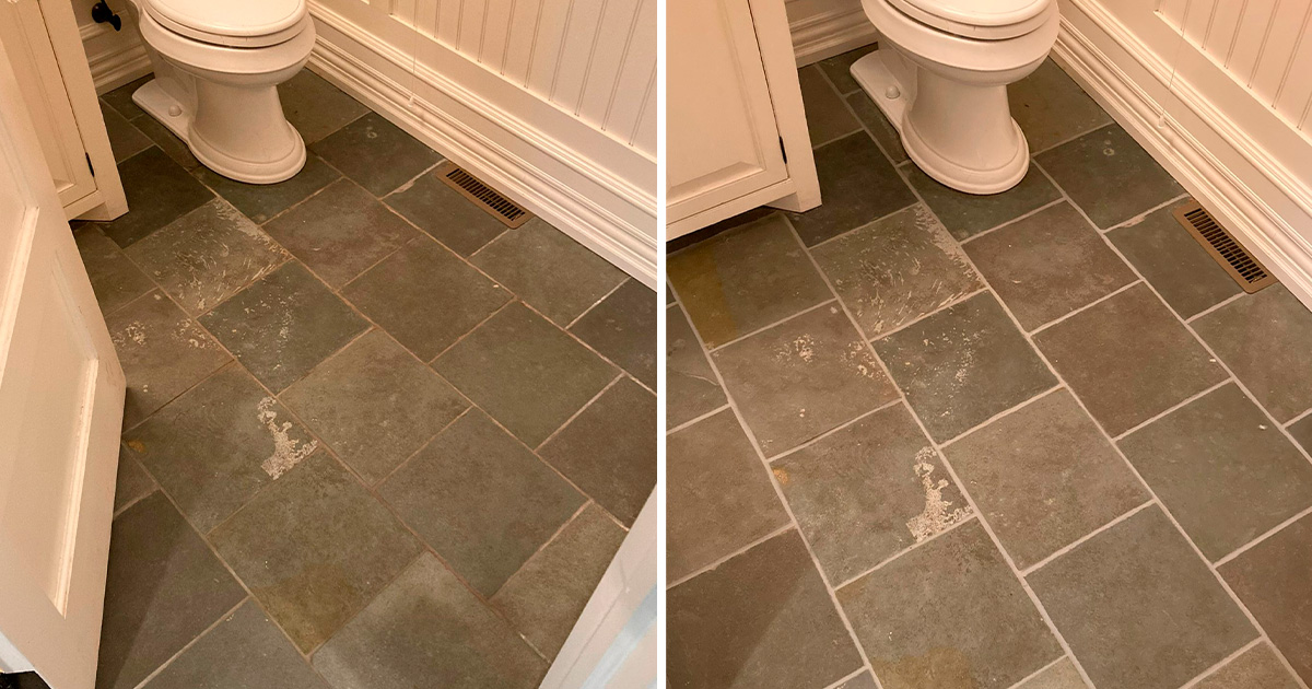 Our Grout Sealing Techs Saved the Day Once Again Restoring This Shabby Slate Surface in Darien CT