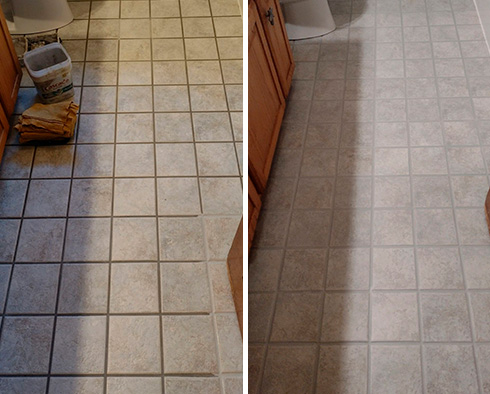 Bathroom Floor Before and After Our Hard Surface Restoration Services in Westport, CT