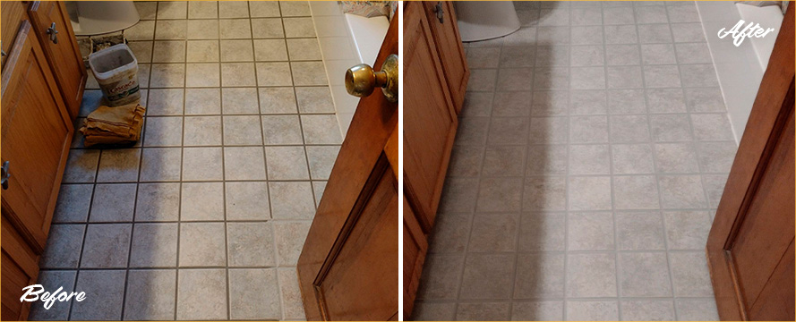 Bathroom Floor Before and After Our Hard Surface Restoration Services in Westport, CT