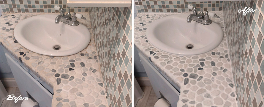 Bathroom Vanity Before and After Our Hard Surface Restoration Services in Westport, CT