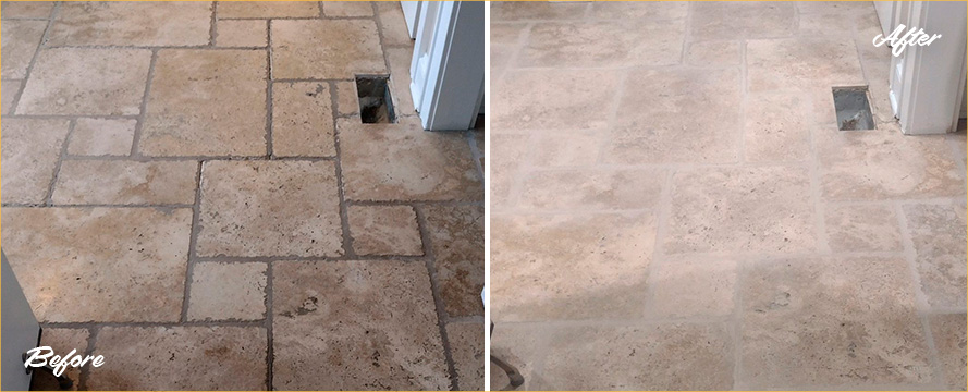 Floor Before and After a Fantastic Stone Cleaning in Washington, CT