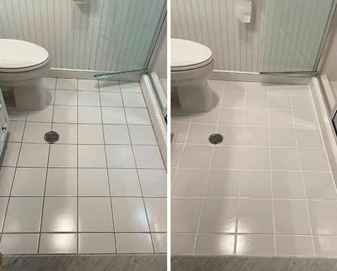 Bathroom Before and After a Grout Sealing in Stamford, CT