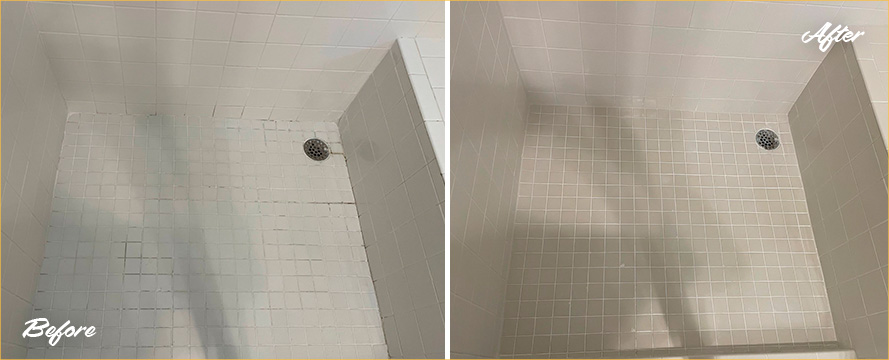 Shower Before and After a Grout Sealing in Stamford, CT