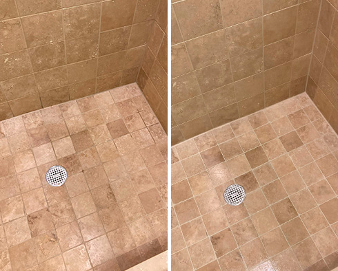 Shower Before and After a Grout Sealing in Stamford, CT