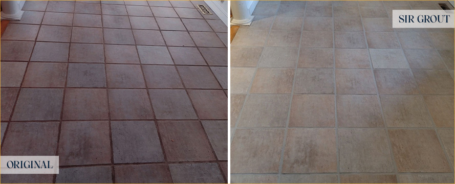 Foyer Floor Before and After Our Hard Surface Restoration Services in New Fairfield