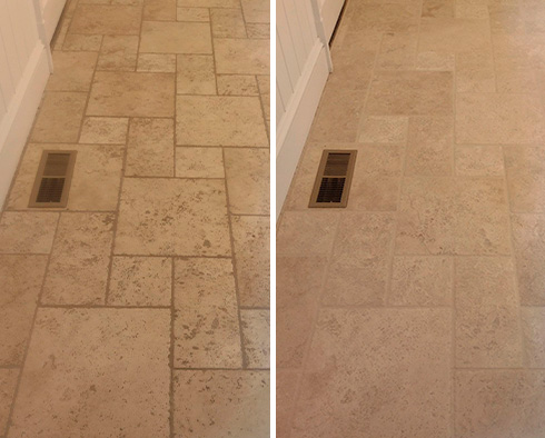 Floor Before and After a Stone Cleaning in New Canaan, CT