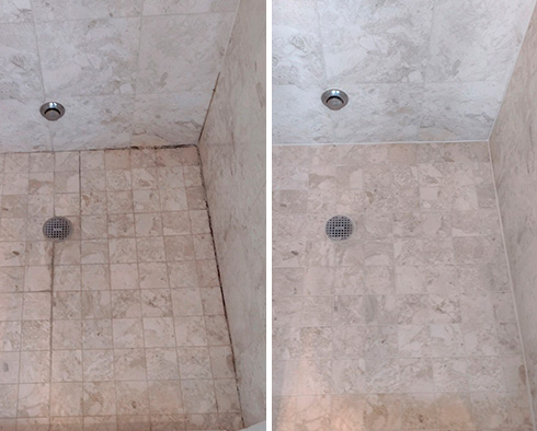Tile Shower Before and After a Grout Sealing in Weston