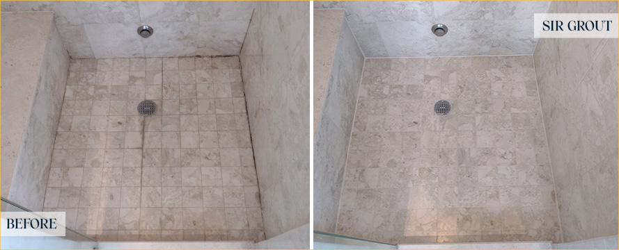 Tile Shower Before and After a Grout Sealing in Weston