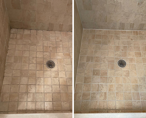 Shower Before and After a Grout Cleaning in Danbury, CT