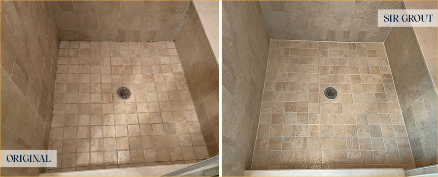 Shower Before and After a Superb Grout Cleaning in Danbury, CT