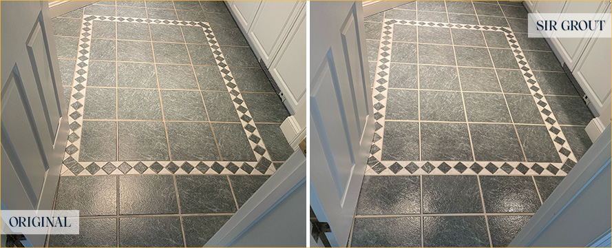Master Bathroom Floor Before and After a Grout Cleaning in Ridgefield