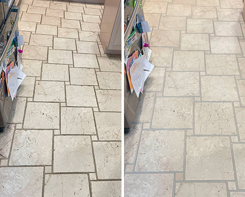 Floor Before and After a Grout Cleaning in Westport, CT