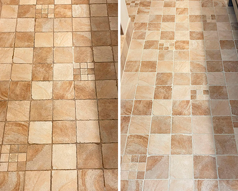 Floor Before and After a Stone Cleaning in New Canaan, CT