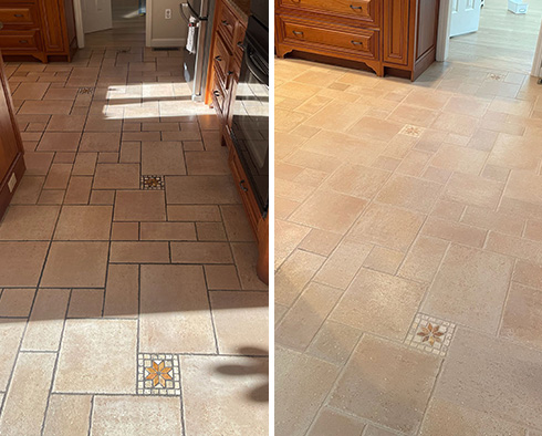 Kitchen Floor Before and After a Grout Cleaning in Danbury