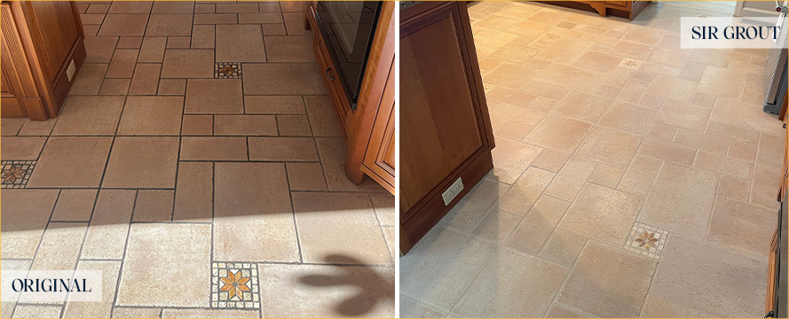 Kitchen Floor Before and After a Grout Cleaning in Danbury