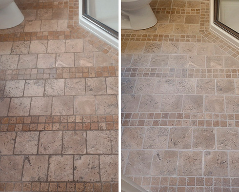 Floor Before and After a Stone Cleaning in Leesburg, FL