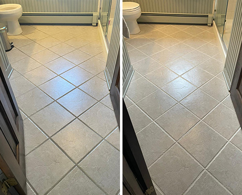 Bathroom Tiles Before and After Our Easton Grout Cleaning Service