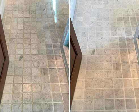 Floor Before and After a Grout Sealing in Danbury, CT 