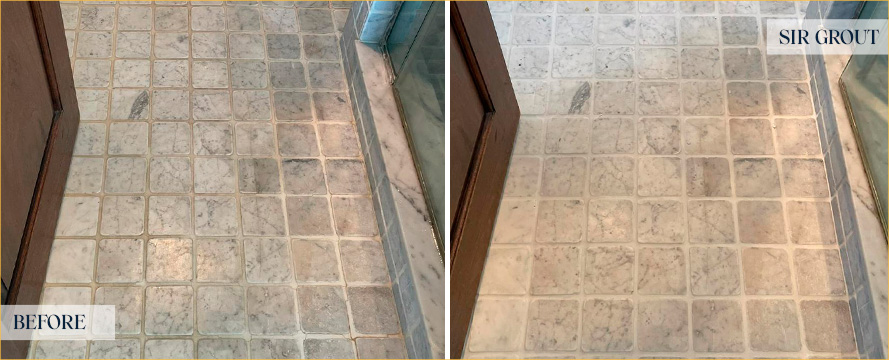 Floor Before and After an Excellent Grout Sealing in Danbury, CT 