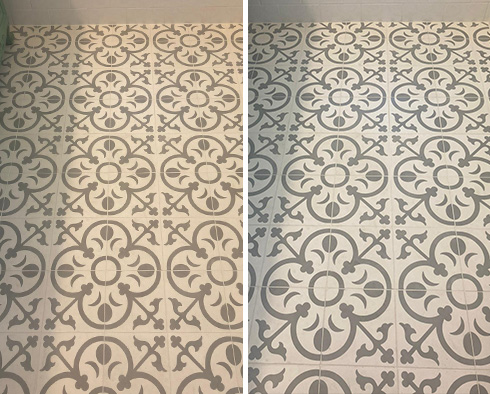 Bathroom Floor Before and After a Tile Cleaning in Stamford