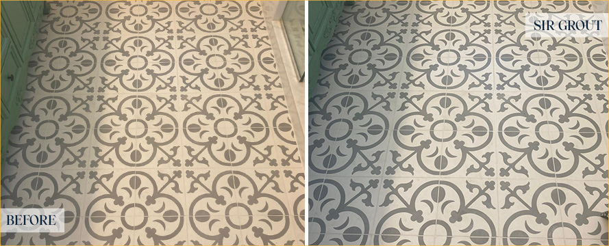 Bathroom Floor Before and After a Tile Cleaning in Stamford