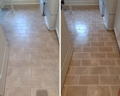Laundry Room Floor Before and After Our Westport Tile Sealing Service
