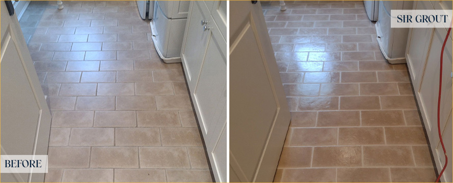 Laundry Room Floor Before and After Our Westport Tile Sealing Service