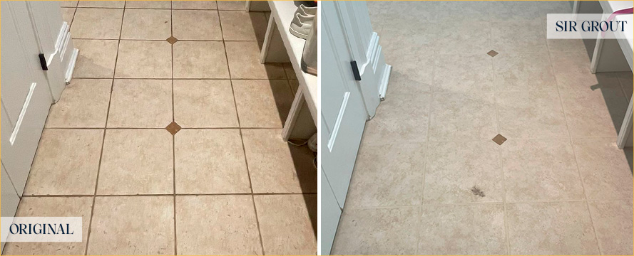 Floor Before and After an Excellent Grout Sealing in Ridgefield, CT