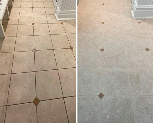 Floor Before and After a Grout Sealing in Ridgefield, CT 