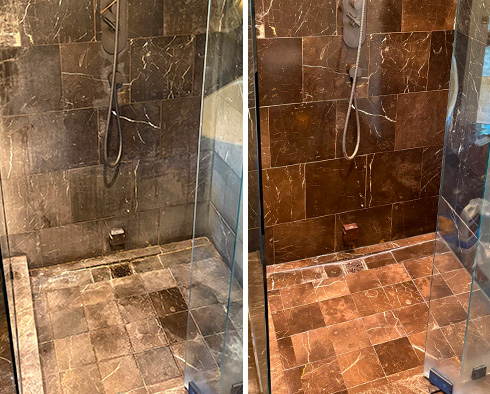 Shower Before and After a Stone Cleaning in Sherman, CT