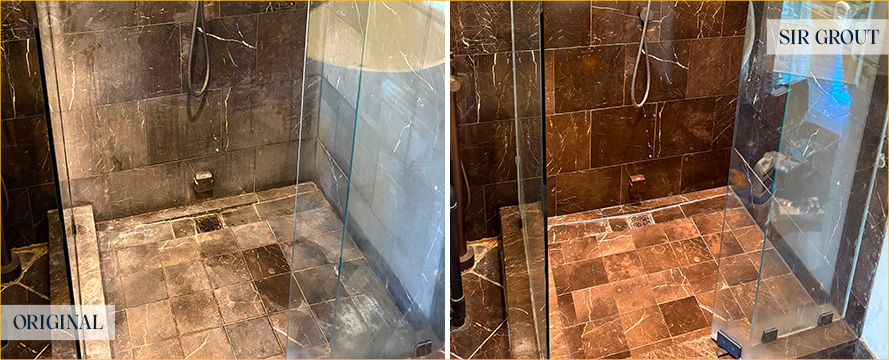 Shower Before and After a Superb Stone Cleaning in Sherman, CT