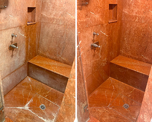 Shower Stall Before and After a Stone Cleaning in Fairfield