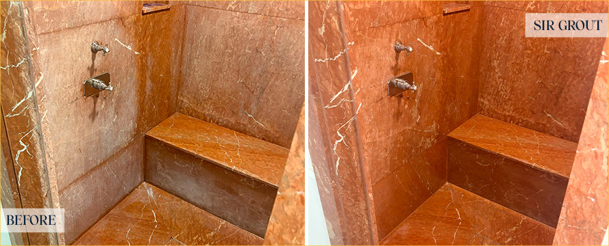 Shower Stall Before and After a Stone Cleaning in Fairfield