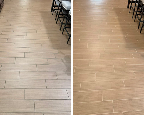 Floor Before and After a Grout Cleaning in Danbury, CT