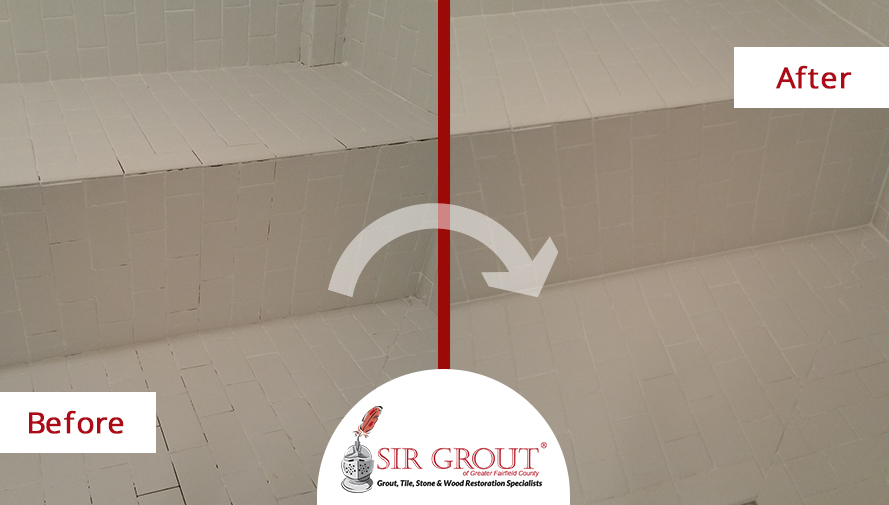 Surface Before and After a Grout Recoloring in New Milton, CT